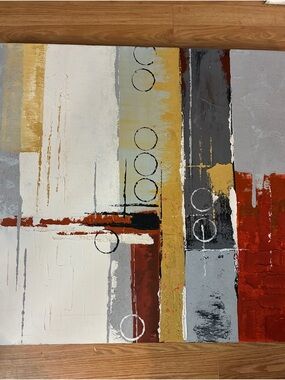 Abstract Modern Home Art Painting in White, Gray, Gold, Red